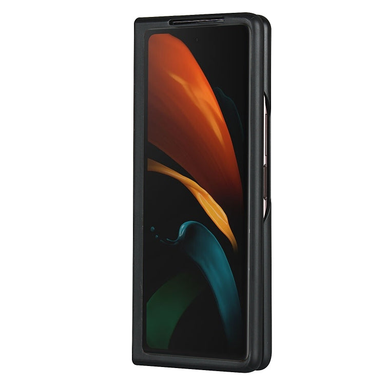 For Samsung Galaxy Z Fold2 5G Carbon Fiber Texture Protective Case with Ring Holder