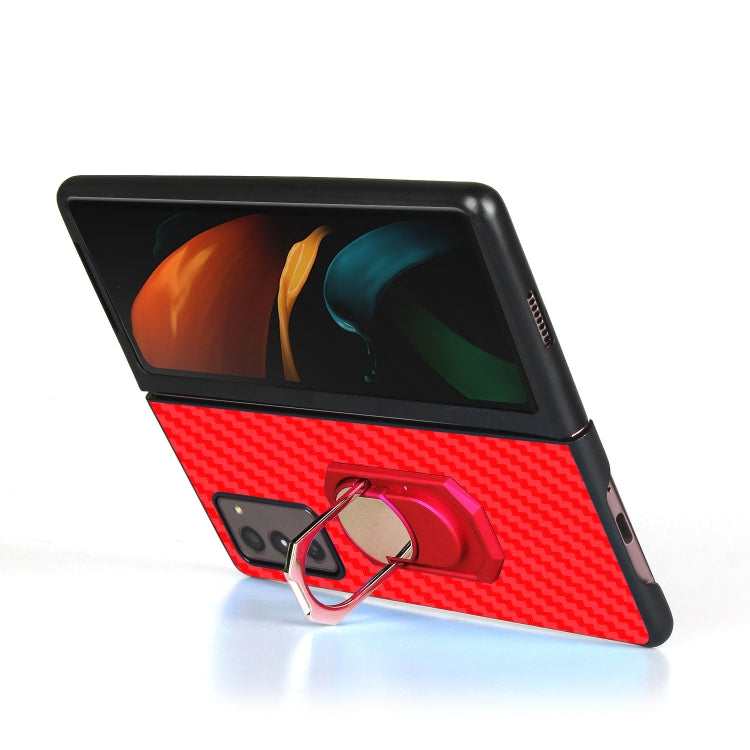 For Samsung Galaxy Z Fold2 5G Carbon Fiber Texture Protective Case with Ring Holder
