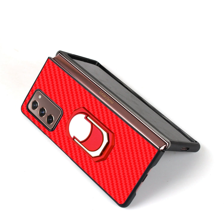 For Samsung Galaxy Z Fold2 5G Carbon Fiber Texture Protective Case with Ring Holder
