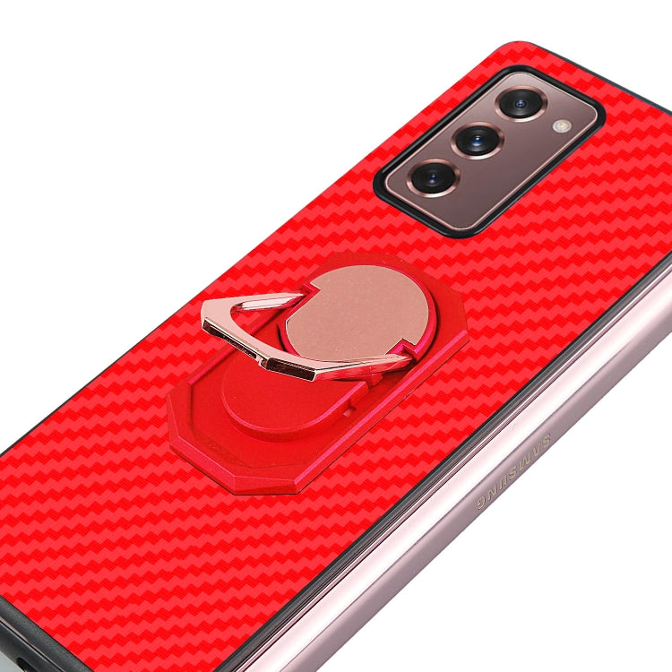 For Samsung Galaxy Z Fold2 5G Carbon Fiber Texture Protective Case with Ring Holder