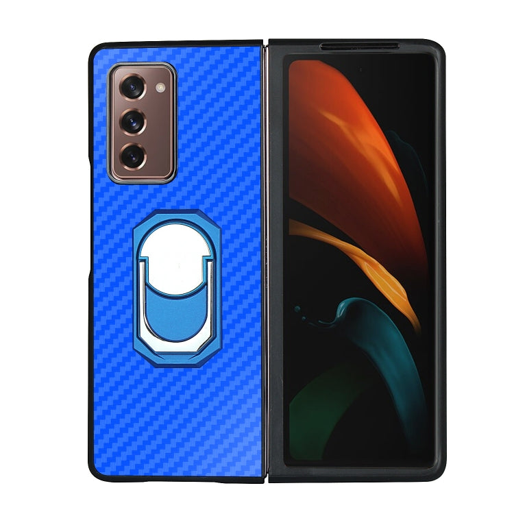 For Samsung Galaxy Z Fold2 5G Carbon Fiber Texture Protective Case with Ring Holder