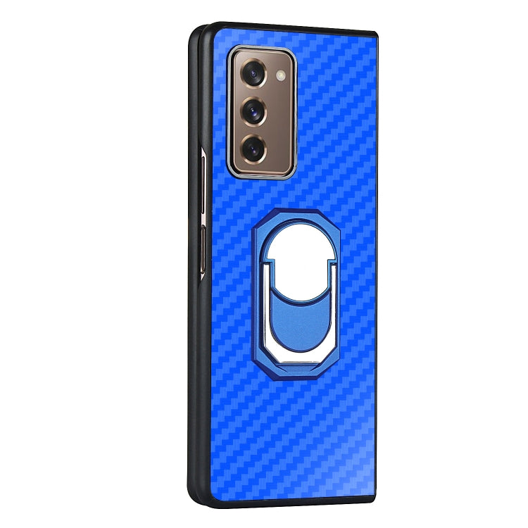 For Samsung Galaxy Z Fold2 5G Carbon Fiber Texture Protective Case with Ring Holder