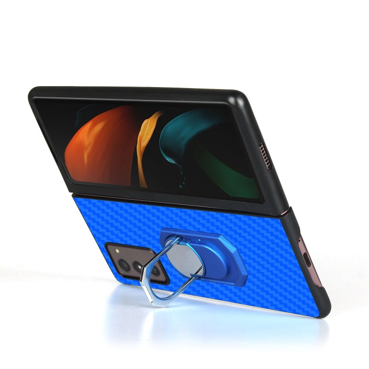 For Samsung Galaxy Z Fold2 5G Carbon Fiber Texture Protective Case with Ring Holder