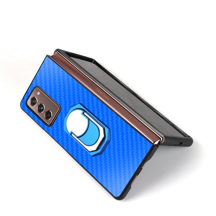 For Samsung Galaxy Z Fold2 5G Carbon Fiber Texture Protective Case with Ring Holder