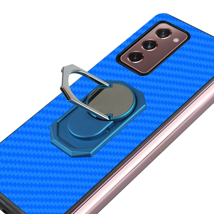 For Samsung Galaxy Z Fold2 5G Carbon Fiber Texture Protective Case with Ring Holder