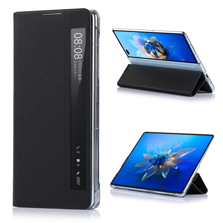 For Huawei Mate X2 Small Lychee Texture Smart View Window Horizontal Flip Leather Case with Holder & Sleep / Wake-up Function