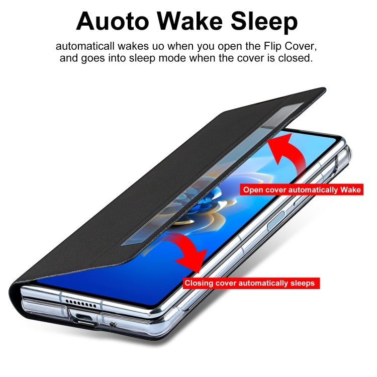 For Huawei Mate X2 Small Lychee Texture Smart View Window Horizontal Flip Leather Case with Holder & Sleep / Wake-up Function
