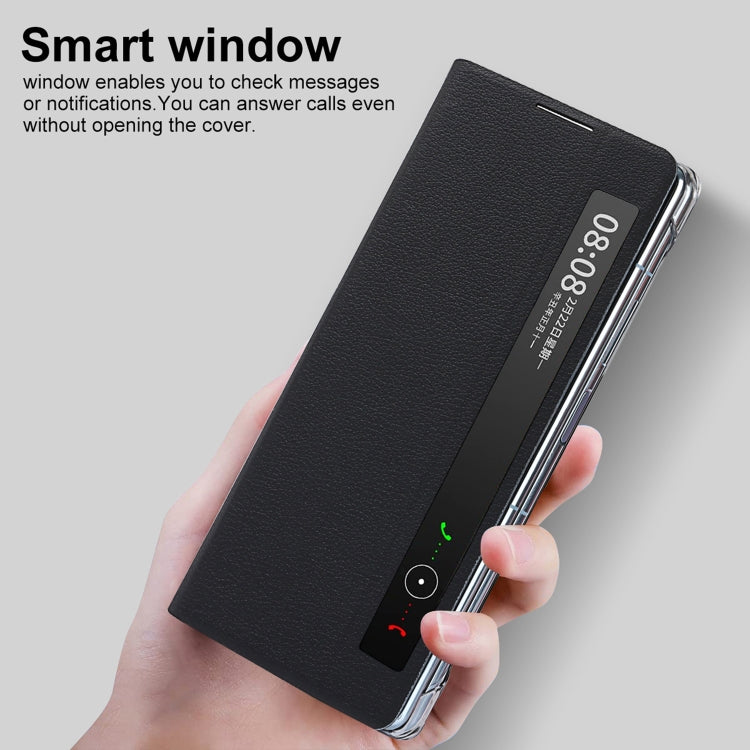 For Huawei Mate X2 Small Lychee Texture Smart View Window Horizontal Flip Leather Case with Holder & Sleep / Wake-up Function