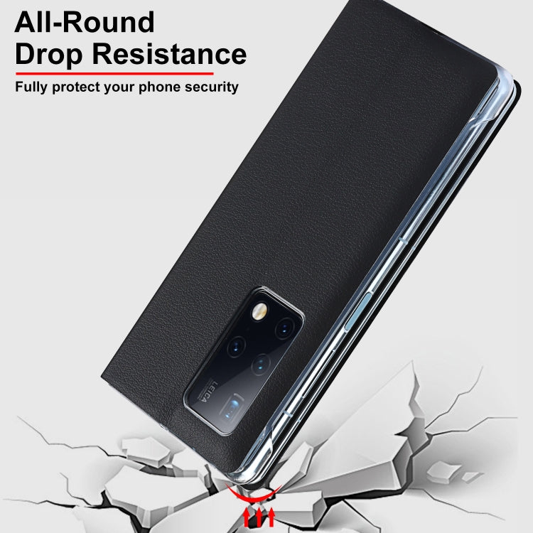 For Huawei Mate X2 Small Lychee Texture Smart View Window Horizontal Flip Leather Case with Holder & Sleep / Wake-up Function