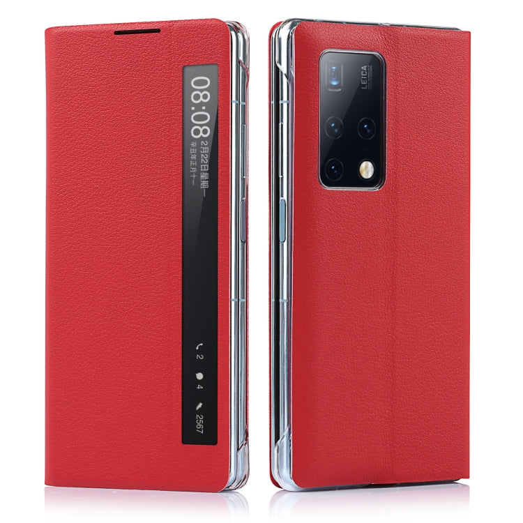 For Huawei Mate X2 Small Lychee Texture Smart View Window Horizontal Flip Leather Case with Holder & Sleep / Wake-up Function