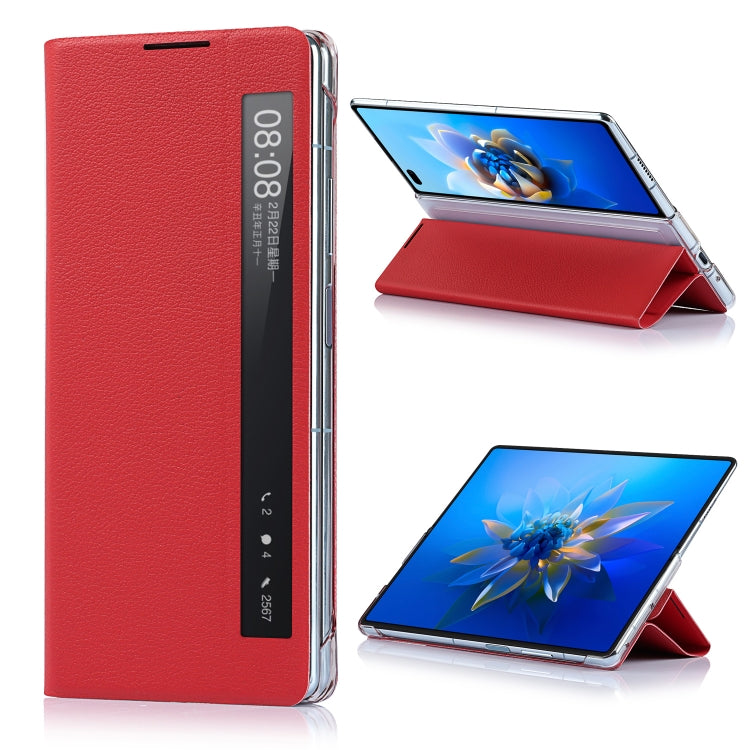 For Huawei Mate X2 Small Lychee Texture Smart View Window Horizontal Flip Leather Case with Holder & Sleep / Wake-up Function