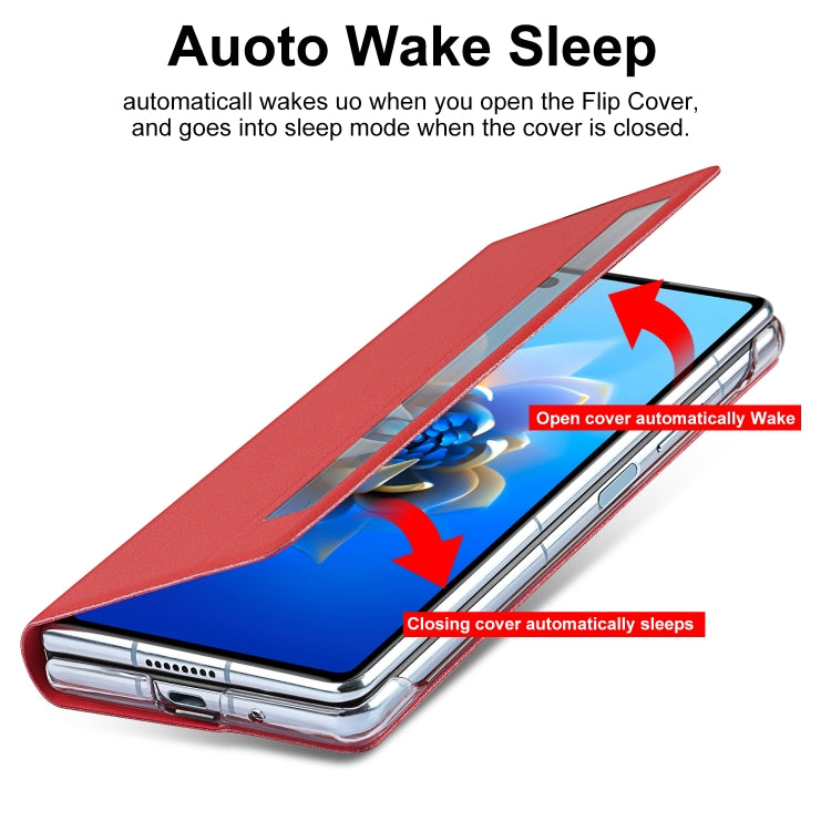 For Huawei Mate X2 Small Lychee Texture Smart View Window Horizontal Flip Leather Case with Holder & Sleep / Wake-up Function