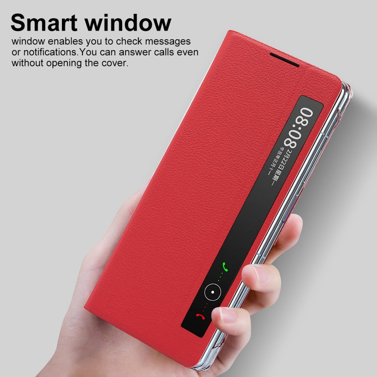For Huawei Mate X2 Small Lychee Texture Smart View Window Horizontal Flip Leather Case with Holder & Sleep / Wake-up Function