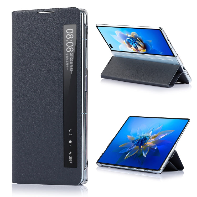 For Huawei Mate X2 Small Lychee Texture Smart View Window Horizontal Flip Leather Case with Holder & Sleep / Wake-up Function