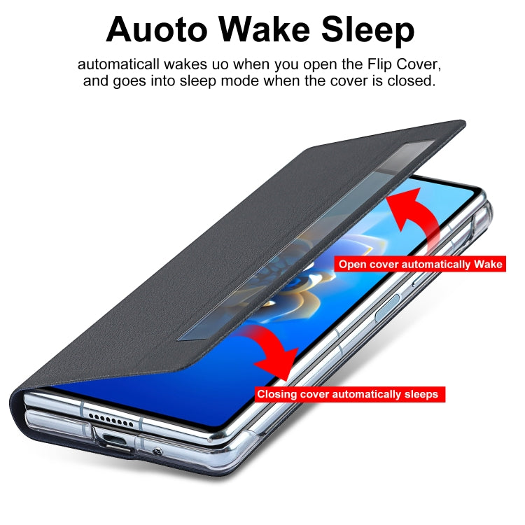 For Huawei Mate X2 Small Lychee Texture Smart View Window Horizontal Flip Leather Case with Holder & Sleep / Wake-up Function