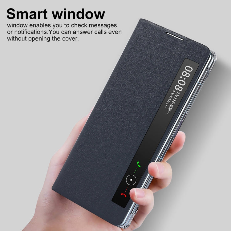 For Huawei Mate X2 Small Lychee Texture Smart View Window Horizontal Flip Leather Case with Holder & Sleep / Wake-up Function