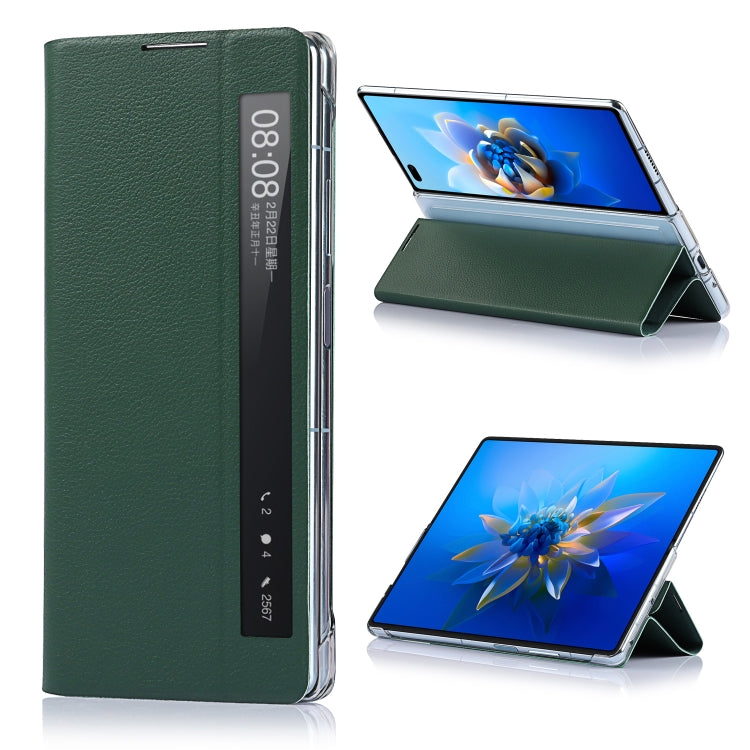 For Huawei Mate X2 Small Lychee Texture Smart View Window Horizontal Flip Leather Case with Holder & Sleep / Wake-up Function