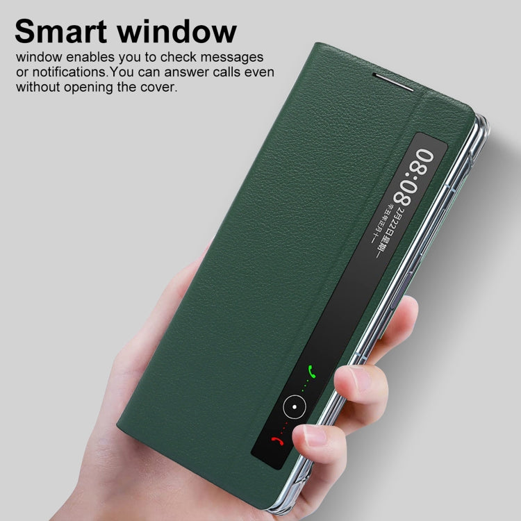 For Huawei Mate X2 Small Lychee Texture Smart View Window Horizontal Flip Leather Case with Holder & Sleep / Wake-up Function