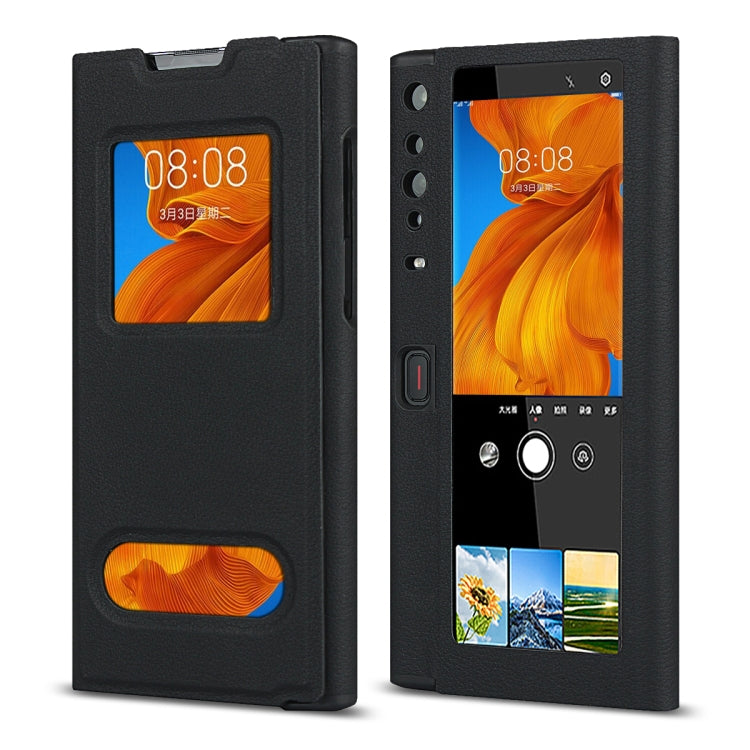 For Huawei Mate Xs Small Lychee Texture Smart View Window Horizontal Flip Leather Case with Holder & Sleep / Wake-up Function