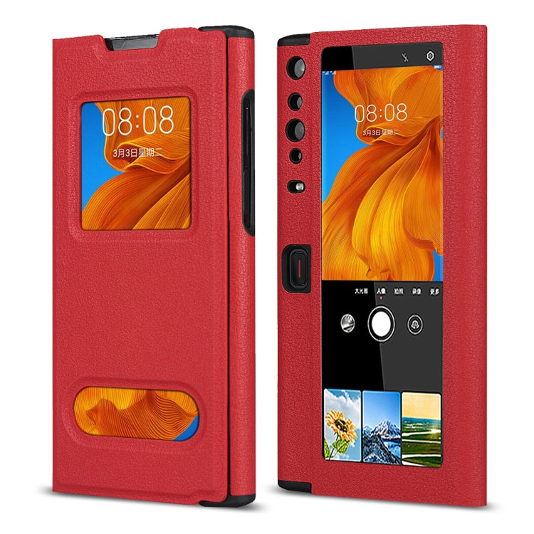 For Huawei Mate Xs Small Lychee Texture Smart View Window Horizontal Flip Leather Case with Holder & Sleep / Wake-up Function
