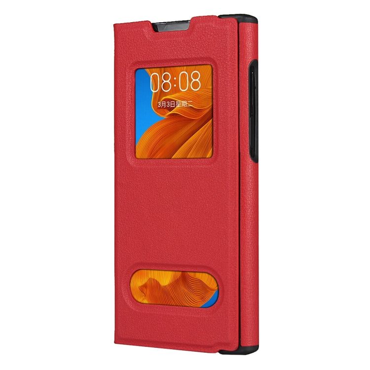 For Huawei Mate Xs Small Lychee Texture Smart View Window Horizontal Flip Leather Case with Holder & Sleep / Wake-up Function