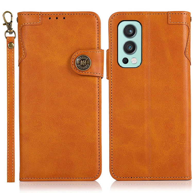 For OnePlus Nord 2 5G KHAZNEH Dual-Splicing Cowhide Texture Horizontal Flip Leather Case with Holder & Card Slots & Wallet & Photo Frame & Lanyard