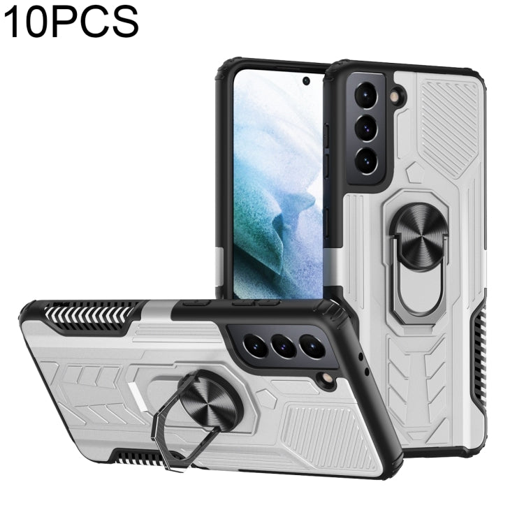 For Samsung Galaxy S21 5G 10 PCS Shield Armor PC+TPU Protective Case with 360 Degree Rotation Ring Holder