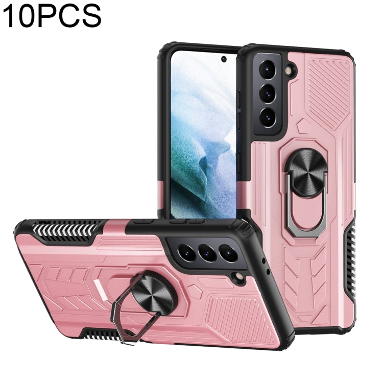 For Samsung Galaxy S21+ 5G 10 PCS Shield Armor PC+TPU Protective Case with 360 Degree Rotation Ring Holder