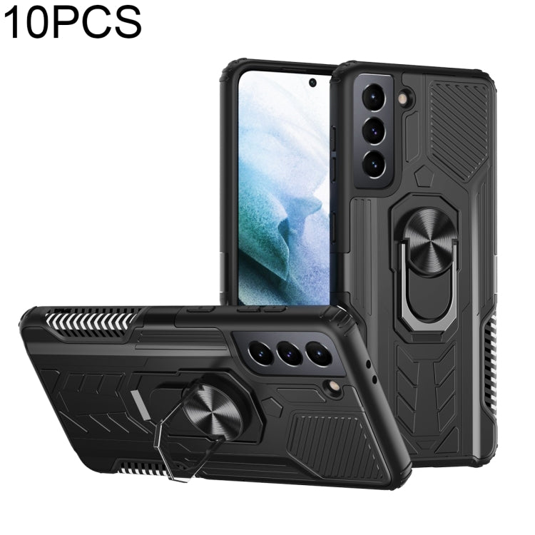For Samsung Galaxy S21+ 5G 10 PCS Shield Armor PC+TPU Protective Case with 360 Degree Rotation Ring Holder