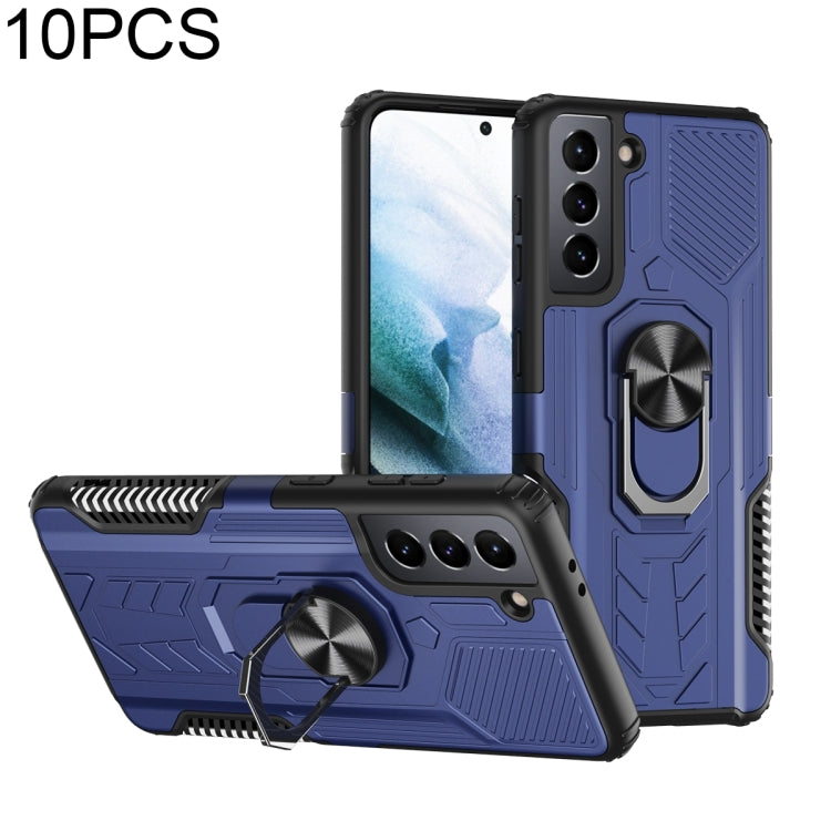 For Samsung Galaxy S21+ 5G 10 PCS Shield Armor PC+TPU Protective Case with 360 Degree Rotation Ring Holder