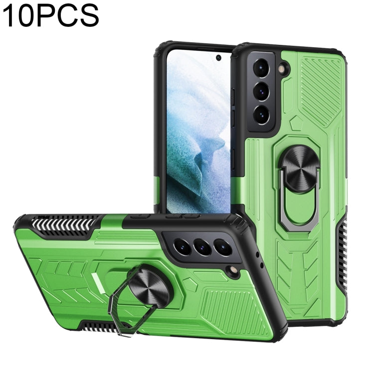 For Samsung Galaxy S21+ 5G 10 PCS Shield Armor PC+TPU Protective Case with 360 Degree Rotation Ring Holder