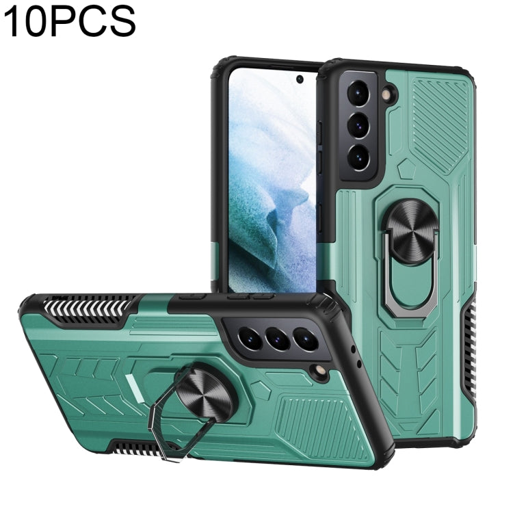 For Samsung Galaxy S21+ 5G 10 PCS Shield Armor PC+TPU Protective Case with 360 Degree Rotation Ring Holder
