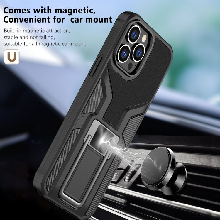 For iPhone 13 Pro Max Armor 2 in 1 PC + TPU Magnetic Shockproof Case with Foldable Holder