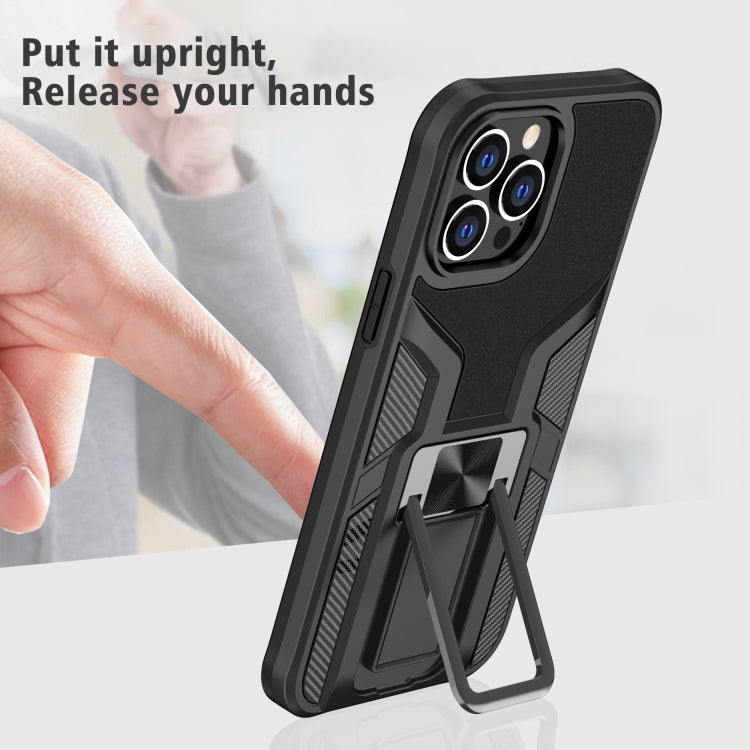 For iPhone 13 Pro Max Armor 2 in 1 PC + TPU Magnetic Shockproof Case with Foldable Holder