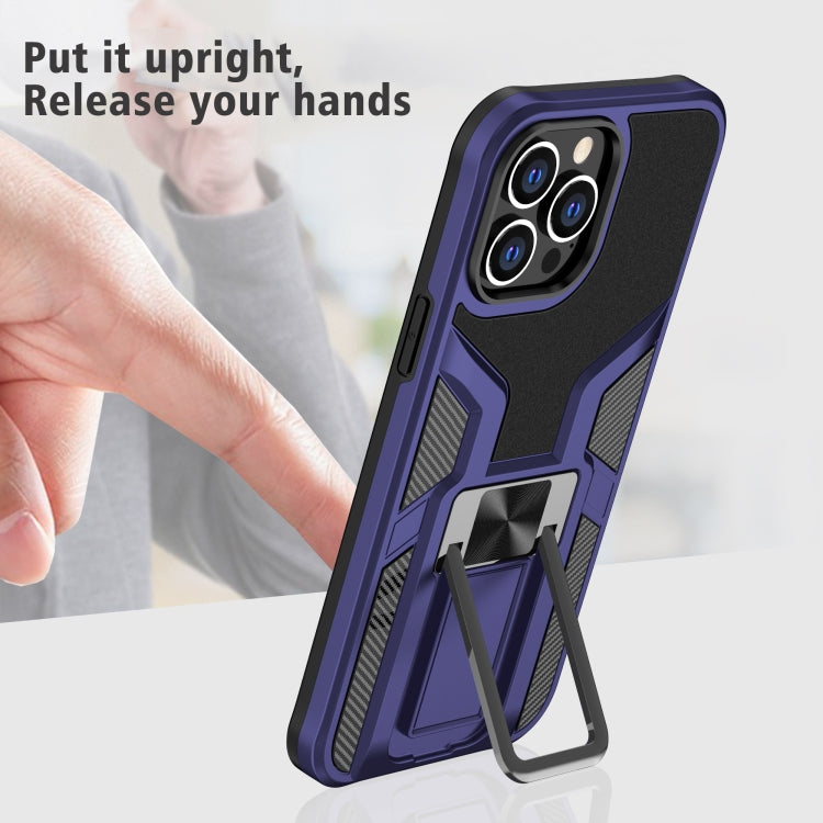 For iPhone 13 Pro Max Armor 2 in 1 PC + TPU Magnetic Shockproof Case with Foldable Holder