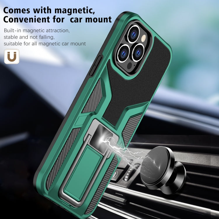 For iPhone 13 Pro Max Armor 2 in 1 PC + TPU Magnetic Shockproof Case with Foldable Holder