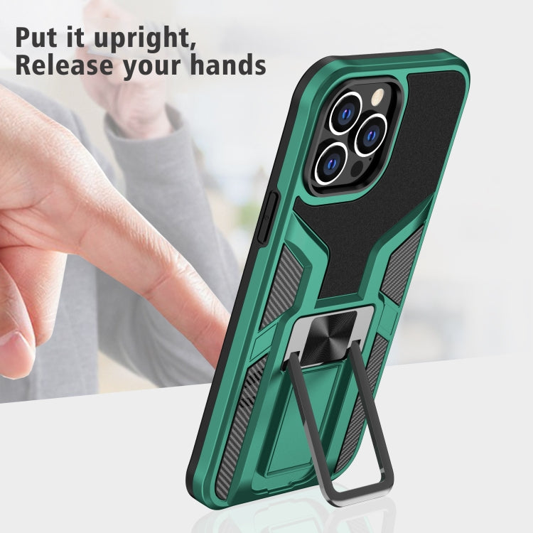 For iPhone 13 Pro Max Armor 2 in 1 PC + TPU Magnetic Shockproof Case with Foldable Holder