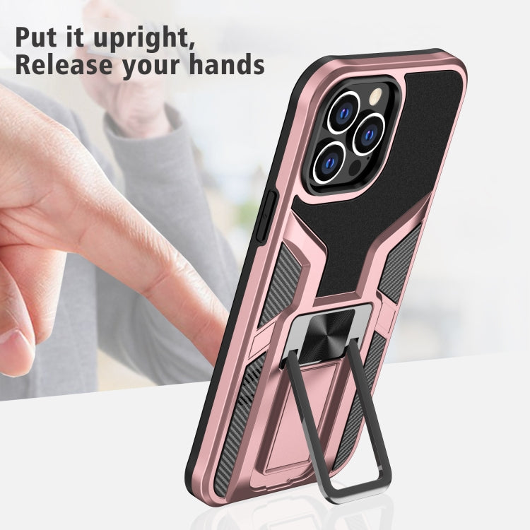 For iPhone 13 Pro Max Armor 2 in 1 PC + TPU Magnetic Shockproof Case with Foldable Holder