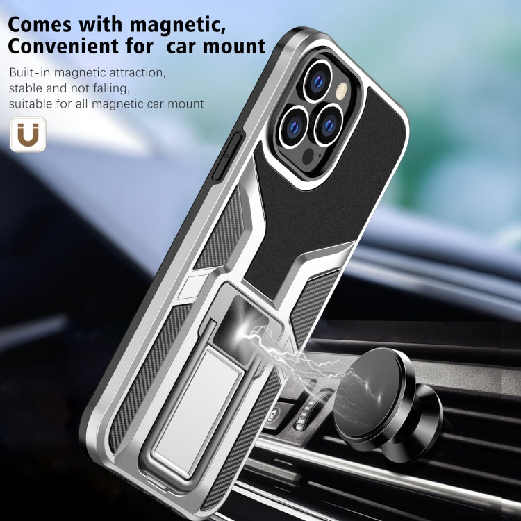 For iPhone 13 Pro Max Armor 2 in 1 PC + TPU Magnetic Shockproof Case with Foldable Holder