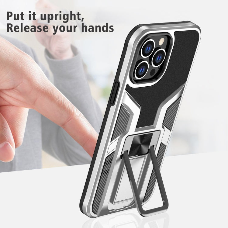 For iPhone 13 Pro Max Armor 2 in 1 PC + TPU Magnetic Shockproof Case with Foldable Holder
