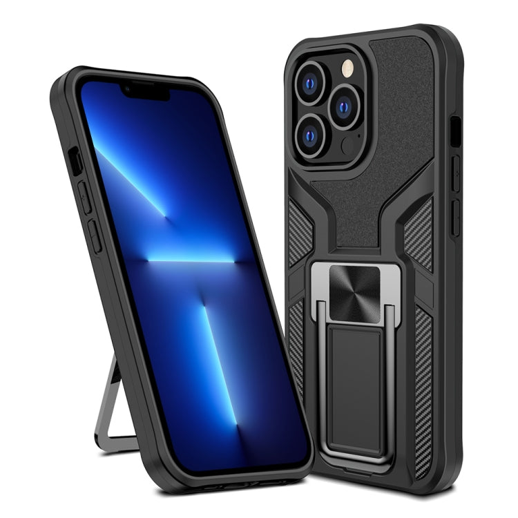 For iPhone 13 Pro Armor 2 in 1 PC + TPU Magnetic Shockproof Case with Foldable Holder