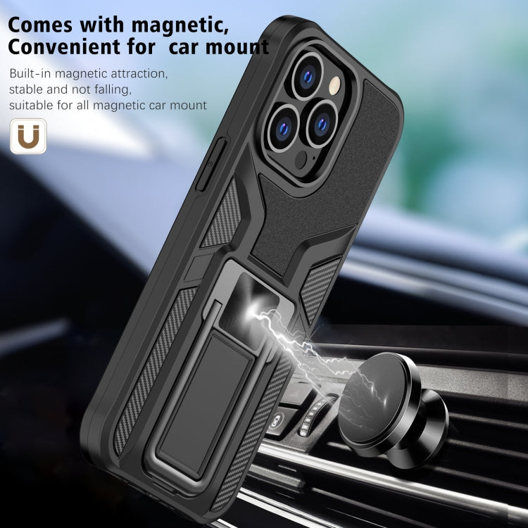 For iPhone 13 Pro Armor 2 in 1 PC + TPU Magnetic Shockproof Case with Foldable Holder