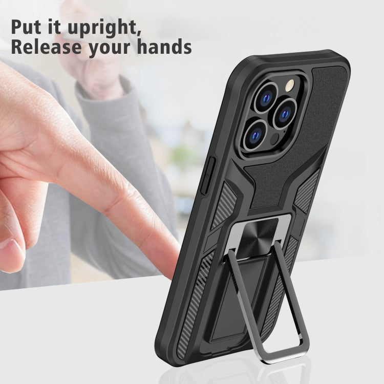 For iPhone 13 Pro Armor 2 in 1 PC + TPU Magnetic Shockproof Case with Foldable Holder
