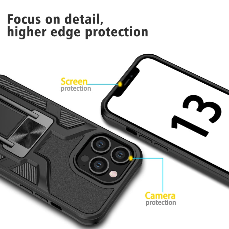 For iPhone 13 Pro Armor 2 in 1 PC + TPU Magnetic Shockproof Case with Foldable Holder