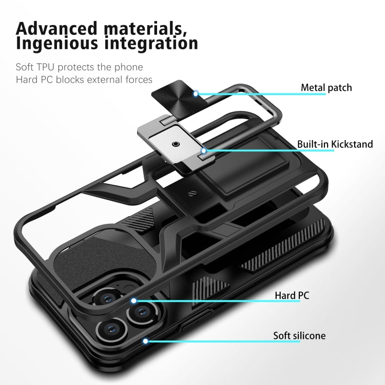For iPhone 13 Pro Armor 2 in 1 PC + TPU Magnetic Shockproof Case with Foldable Holder