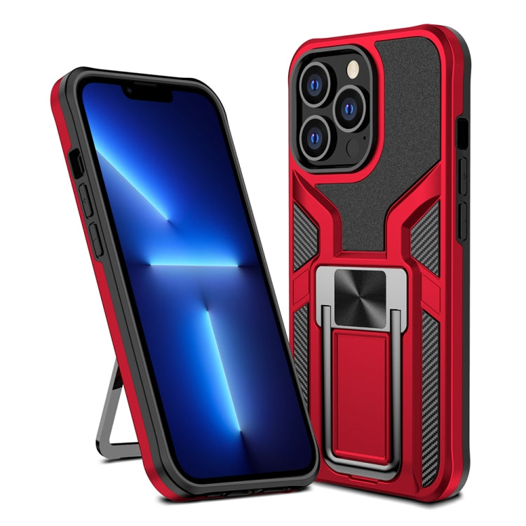 For iPhone 13 Pro Armor 2 in 1 PC + TPU Magnetic Shockproof Case with Foldable Holder