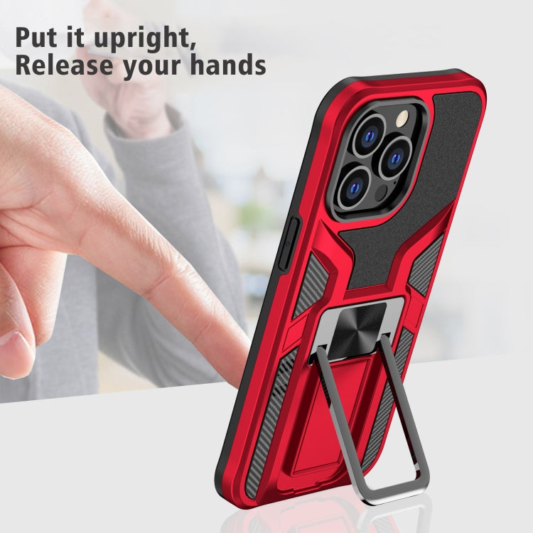 For iPhone 13 Pro Armor 2 in 1 PC + TPU Magnetic Shockproof Case with Foldable Holder