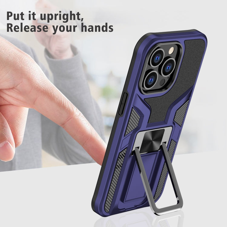 For iPhone 13 Pro Armor 2 in 1 PC + TPU Magnetic Shockproof Case with Foldable Holder