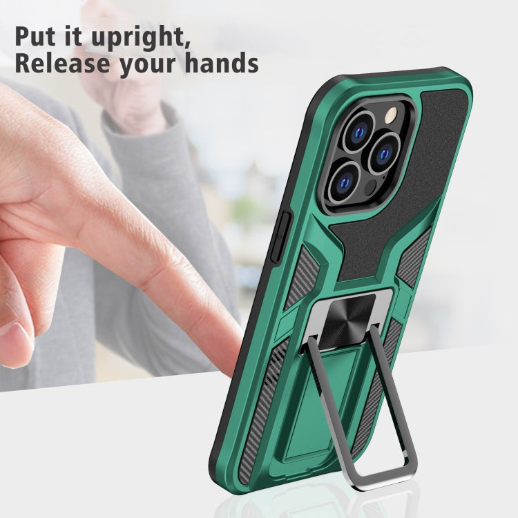 For iPhone 13 Pro Armor 2 in 1 PC + TPU Magnetic Shockproof Case with Foldable Holder