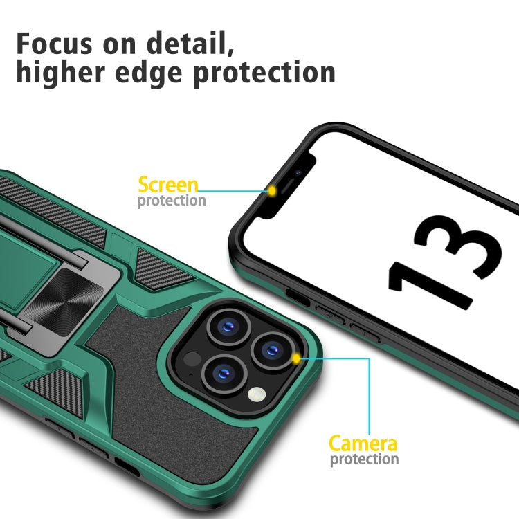 For iPhone 13 Pro Armor 2 in 1 PC + TPU Magnetic Shockproof Case with Foldable Holder